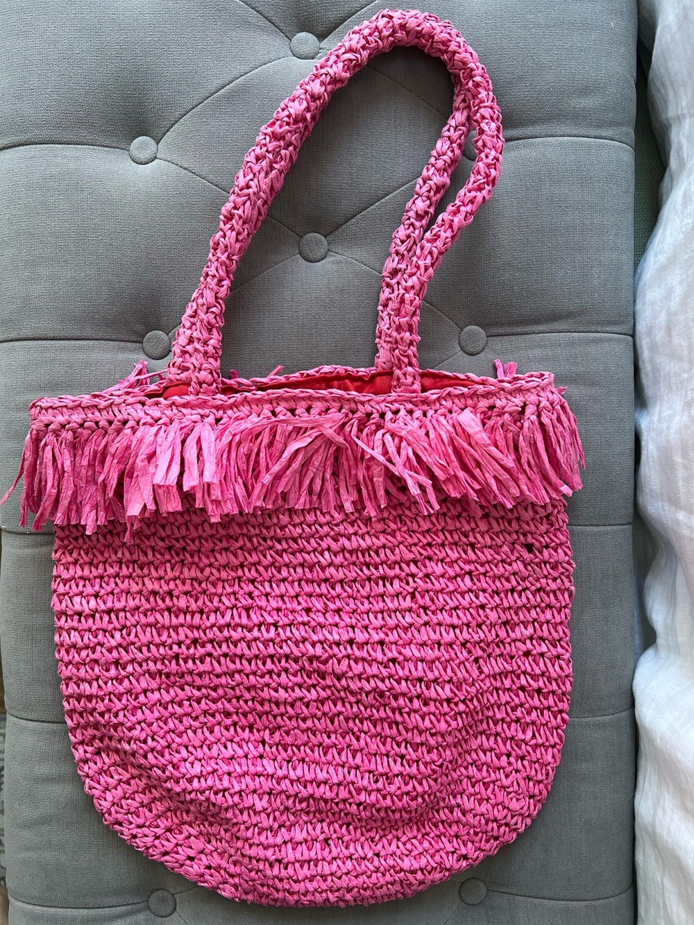 Melrose and Market Raffia Fringe Tote EUC